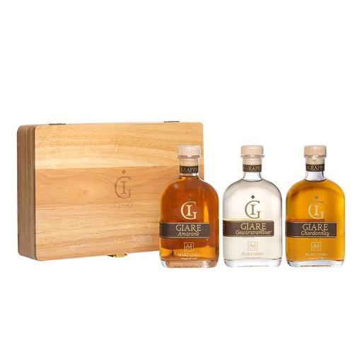 [G-gra268] Marzadro Collezione Giare Amarone, Chardonnay, Gewürztraminer Grappa Set 3x20cl